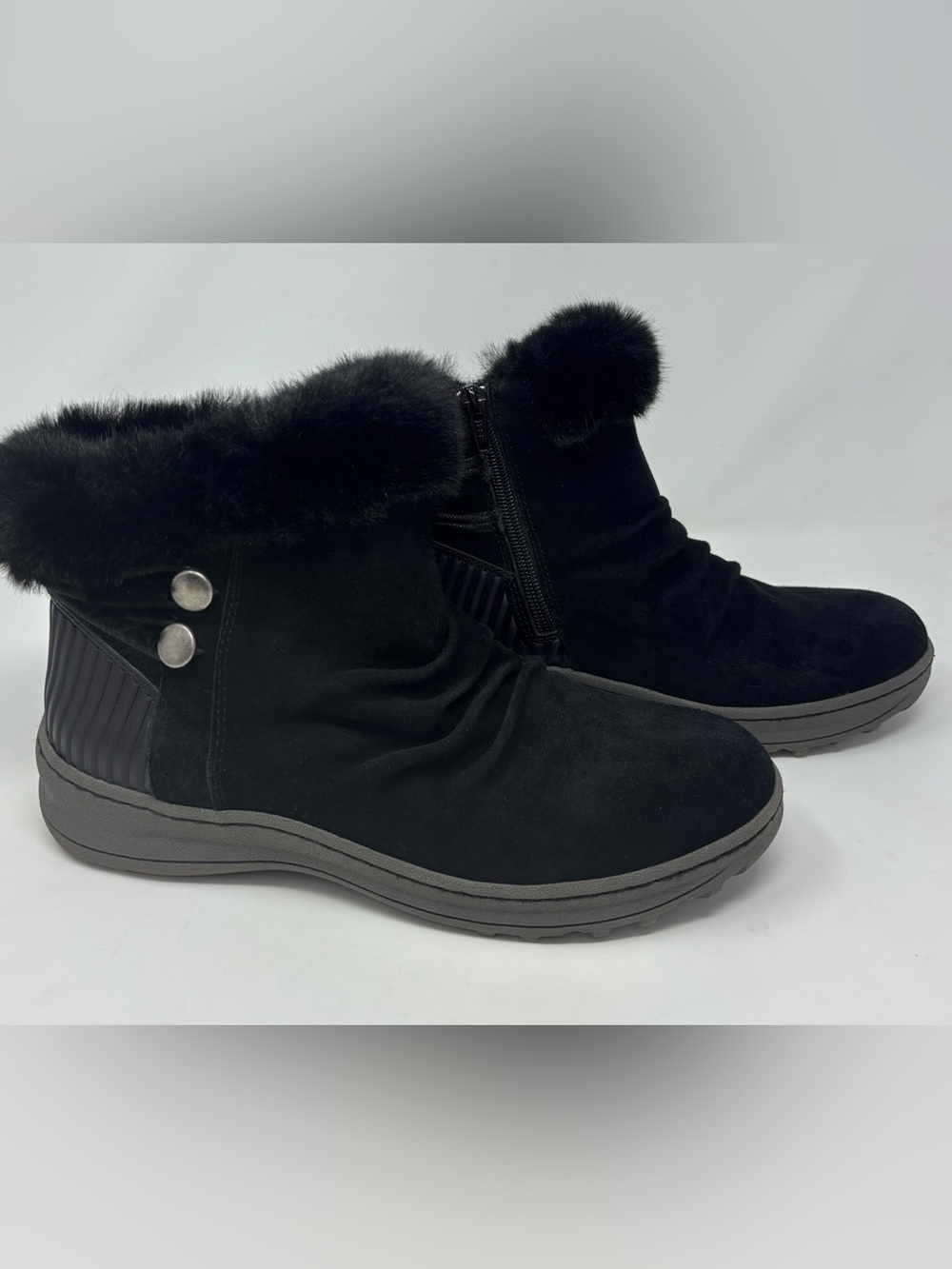 BareTraps Adelina Black Leather Faux Fur Ankle Boots Womens 8.5